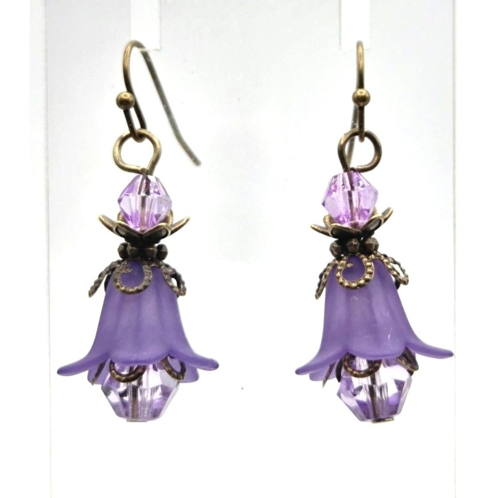 Purple Bell Flower Dangle Earrings With Hook Closure 20$